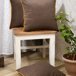 Clasiko Brown & Yellow 3 Pieces Velvet Square Cushion Covers-image-29