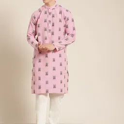 SOJANYA Men Pink & Black Pure Cotton Self Design Kurta-image-42