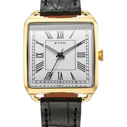 Titan Men Textured Dial & Black Leather Straps Analogue Watch 1676YL01-4