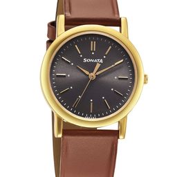 Sonata Classique Collection Men Brass Dial & Leather Straps Analogue Watch 7987YL10W-image-43