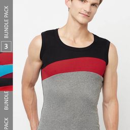 T.T. Titanic Designer Pack Of 3 Colourblocked Pure Cotton Gym Vests-image-101