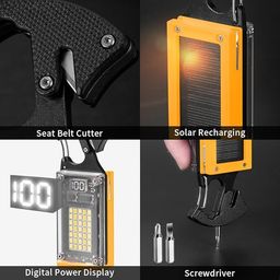 MIXEN Keychain Flashlight Multitool Small Flashlight 1000 Lumens Rechargeable Portable Seat Belt Cutter Screwdriver Mini COB Work Light Portable Solar Charging Type C Charging Emergency Tool image 2