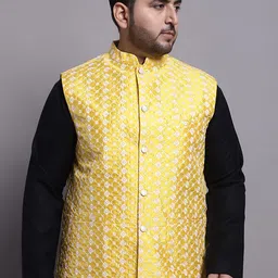 SOJANYA PLUS Plus Size Embroidered Cotton Linen Nehru Jacket-97
