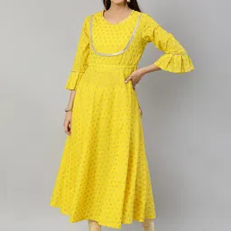 YASH GALLERY Ethnic Motifs Printed Gotta Patti Cotton Kurta-picture-44