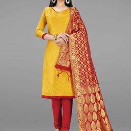 Mitera Yellow & Red Unstitched Dress Material-image-23