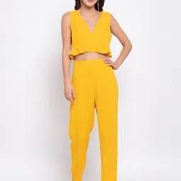 iki chic Women Yellow Ruffled Crop Top with Trousers-picture-48