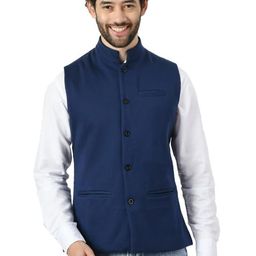 indiweaves Men Waistcoat Nehru/Modi Jacket for Winter (Pack of 1) Navy Blue image 1