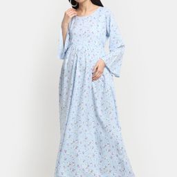 Mylo Floral Printed Maternity A-Line Dress with Zipper-image-11
