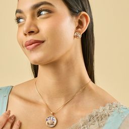 Kushal's Fashion Jewellery Ivory-Lavender Gold-Plated Party Zircon Pendant Set-picture-17