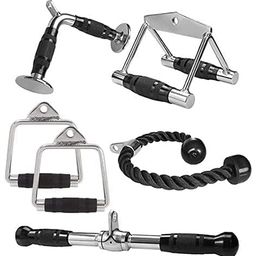 generic Hanzu Combo Pack - Triceps Rope, Straight LAT Bar, V Shaped Bar, Rowing Handle, D-Handles Pair With Grip image 1