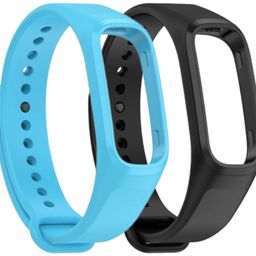 Band Strap Compatible with OnePlus and Oppo Smart Band Strap - Original Soft Silicone Adjustable Replacement Wristband Belt - Watch Device Not Included - Pack of 2 (Sky Blue,Black) image 1