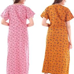 ankona Feeding Combo of 2 Pieces Each Nighty with Buttons on Neck for Comfortable Wearing and Zips on Front Side for Feeding Purpose in Mix Cotton Fabric in Latest Prints (Free Size) Pack of 2 image 2