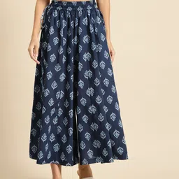 TAG 7 Women Navy Blue & White Printed Flared Palazzos-image-36
