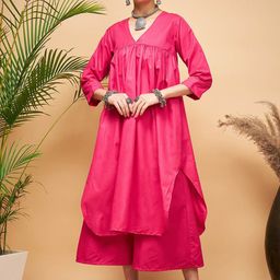 InWeave Fuchsia A-Line Pure Cotton Kurta with Palazzos-22