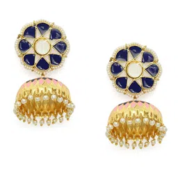 Zaveri Pearls Gold-Toned & Blue Enamelled Dome Shaped Jhumkas-image-18