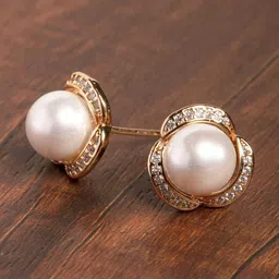 Zaveri Pearls White Gold-Plated Beaded Spherical CZ Studs-16