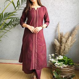 CRAFTED FOR YOU Women Maroon Yoke Design Thread Work Pure Cotton Kurta with Palazzos-picture-38