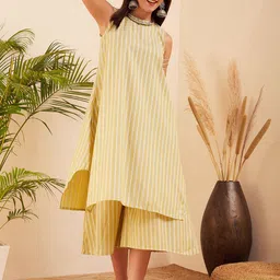 InWeave Striped Sleeveless A-Line Kurta with Palazzos-16