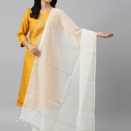 WISHFUL White Chanderi Dupatta with Gold Jacquard Dot-16