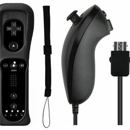 MEMA SHOP Wii Remote Controller With Nunchuk For Wii Console - Black Color (Without Motion Plus) image 1