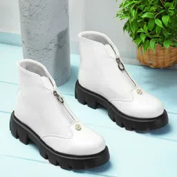 The Roadster Lifestyle Co. Women White Mid Top Platform Heel Chunky Boots With Zip-image-99