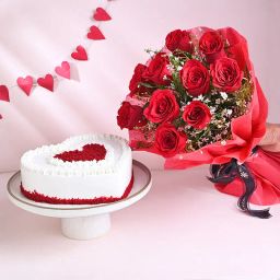 Valentine Red Velvet Heart Cake With Roses-24