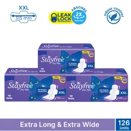 Stayfree DryMax All Nights Ultra Sanitary Pads with Dry Cover - XXL for Heavy Flow - 126 Pads Combo-picture-32