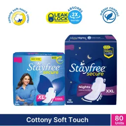 Stayfree Secure Day and Night Sanitary Pads Combo with Cottony Soft Cover - XL & XXL (Pack of 80)-picture-5