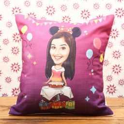 Caricature Quirky Customised Birthday Cushion-image-1