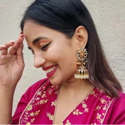 Fida Wedding Ethnic Gold Kundan Stone Red and Green Enamel Jhumka Earring-picture-46