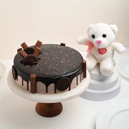 Luscious Kitkat Cake With Plush Teddy Bear-image-68