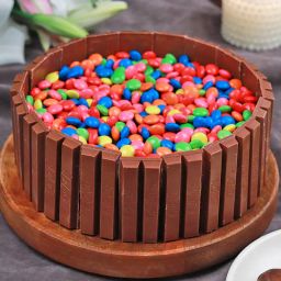 Eggless Kitkat N Gems Cake-image-16
