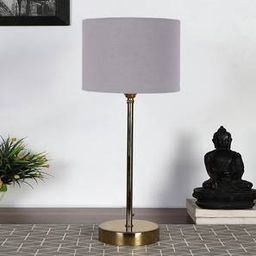 devansh Grey cotton with Metal Gold Table Lamp-picture-2