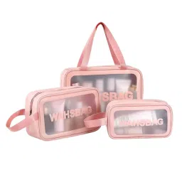 Kayanara Transparent Travel Makeup Bag Set Of 3 - Pink Wash Bag-picture-33