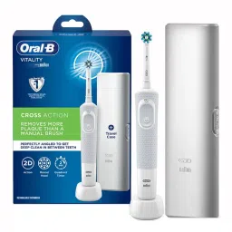 oral-b Oral B Vitality Rechargeable Electric Rotating Toothbrush For Adults With Travel Case (White, 1)-picture-6