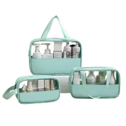 Kayanara Transparent Set Of 3 Travel Makeup Kit - Green Toiletry Bag-picture-36