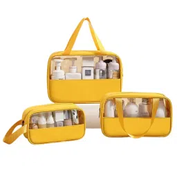 Kayanara Transparent Set Of 3 Travel Makeup Kit - Yellow Toiletry Bag-picture-22