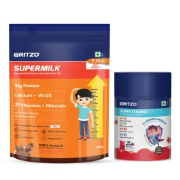Gritzo SuperMilk Height+, 7-12y Boys with Super Gummies (Double Chocolate,800g & Strawberry, 30 Nos)-picture-5