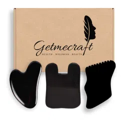 Getmecraft Black Obsidian, Rabbit Ear And Teeth Eadge Gua Sha Massage Tool Set-picture-2