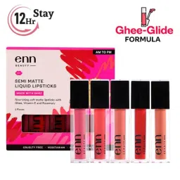 ENN Semi-Matte 12-Hrs Stay & Waterproof Liquid Lipstick Kit For Soft Lips - AM to PM - Set of 5-picture-13