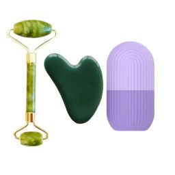 Getmecraft Jade Roller & Gua Sha Face Massager with Purple Ice Roller-image-91