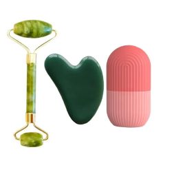 Getmecraft Jade Roller & Gua Sha Face Massager with Pink Ice Roller-image-90