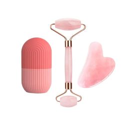 Getmecraft Rose Quartz Roller & Gua Sha Face Massager with Pink Ice Roller-image-96