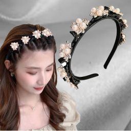 Majestique Stylish Braided Double Layer Acrylic Headband With Elegant Flower Hair Accessory - 1 Pc-picture-5