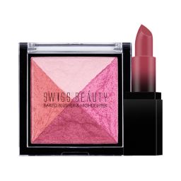 Swiss Beauty HD Matte Lipstick + Baked Blusher & Highlighter Combo-image-36