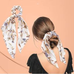 Majestique Hair Scarf Scrunchies Printed Satin Silk Elastic Bow Scrunchies - 1 Pc-picture-18