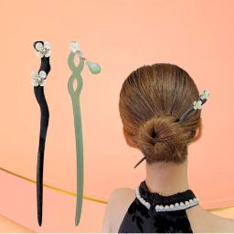 Majestique Wooden Resin Juda Pin Hair Sticks Buns Hair Accessories For Women - 2Pcs (Green/Black)-picture-19