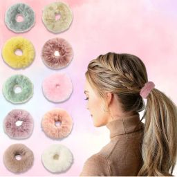 Majestique Fancy Spongy Fur Hair Rubber Band Elastic Ponytail Holder Hair Band - 10Pcs (Multicolor)-picture-30