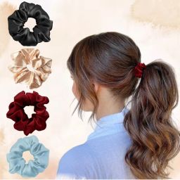Majestique Satin Silk Scrunchies Ponytail Holder Hair Accessories Hair Ties - 4 Pcs (Multicolor)-picture-33