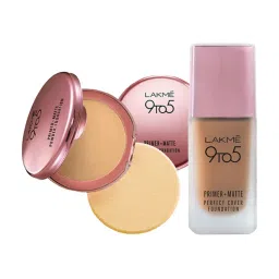 Lakme 9 To 5 Primer + Matte Perfect Cover Foundation C100 Cool Ivory & Ivory Cream Compact Combo-picture-22